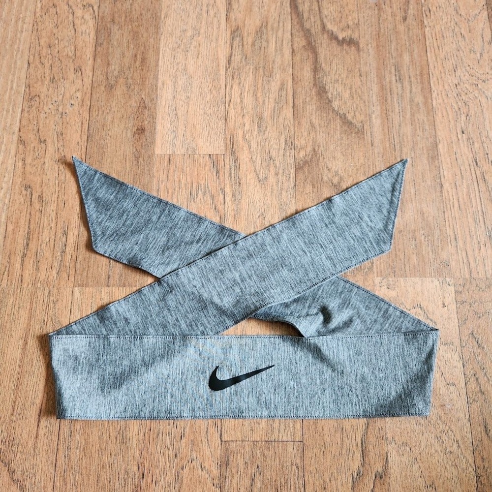 Nike Dri-FIT Head Tie Heathered Gray Athletic Sweatband Swoosh Logo Adjustable